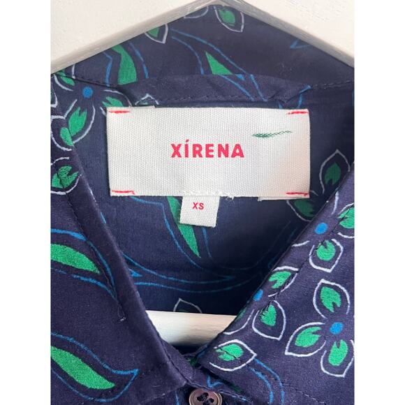 Xirena Beau Floral Print Long Sleeve Button-Up Shirt Navy/Green Women's Size XS - Picture 7 of 12